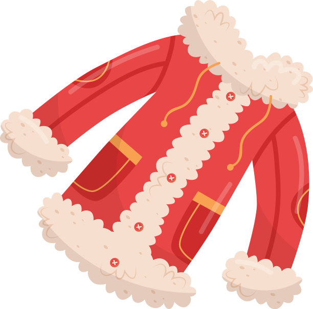 有纽扣、口袋和毛皮的亮红色夹克图片下载