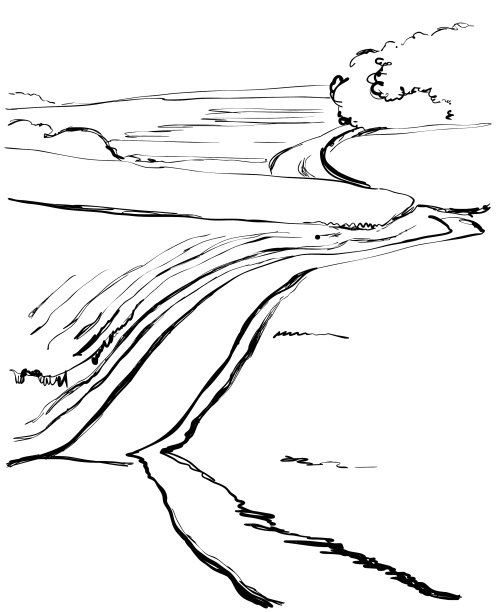 乡村道路手绘景观速写图片下载