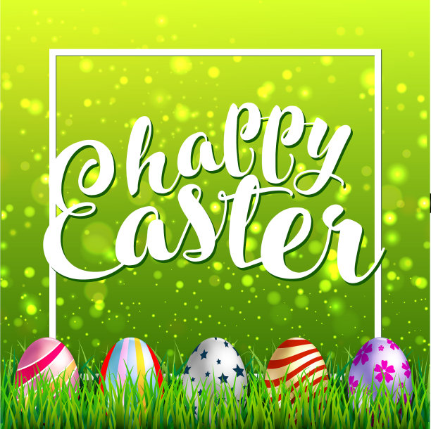 复活节彩蛋放在新鲜的绿草地上图片下载