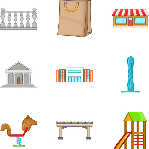 重要的地方图标设置卡通风格图片下载