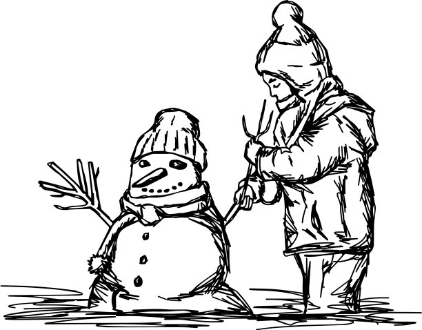 快乐的孩子在冬天外面堆雪人图片下载