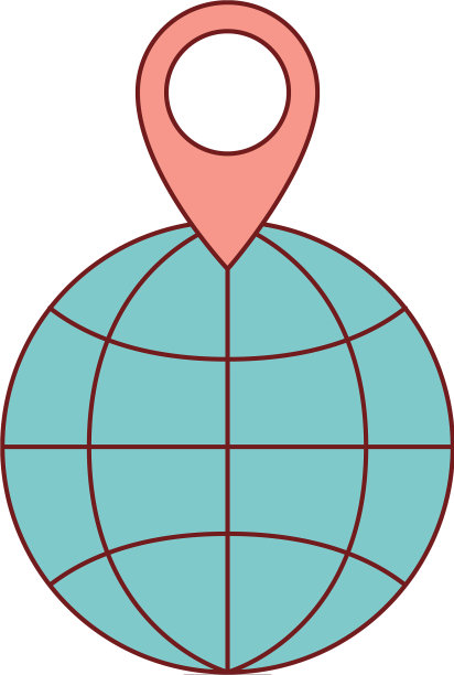 世界地球仪和地图指针在顶部的彩色图片下载