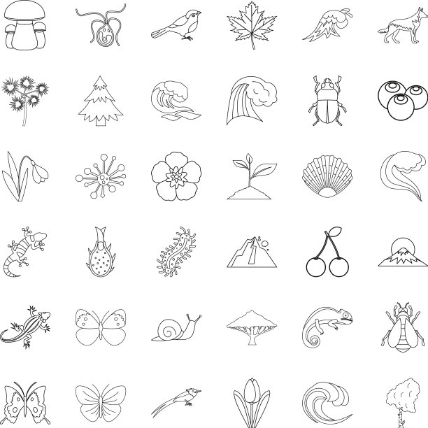 生态生活方式图标设置轮廓风格图片下载