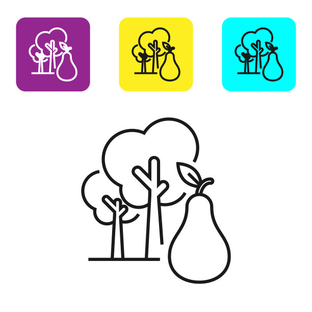 黑线树与梨图标孤立在白色图片下载