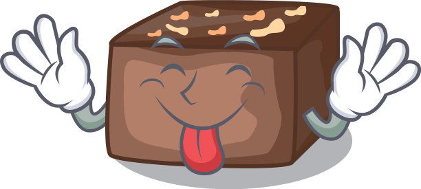 舌头伸出杏仁片，巧克力蛋糕孤立上图片下载