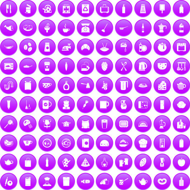 100个厨房图标设置紫色图片下载