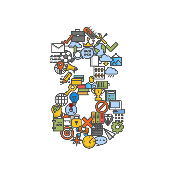 一组形状为8个数字的手机图标图片下载