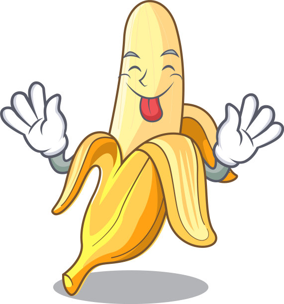 舌头吐出美味新鲜的香蕉吉祥物卡通风格图片下载