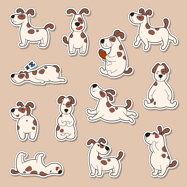 一套卡通可爱的狗贴纸涂鸦补丁图片下载