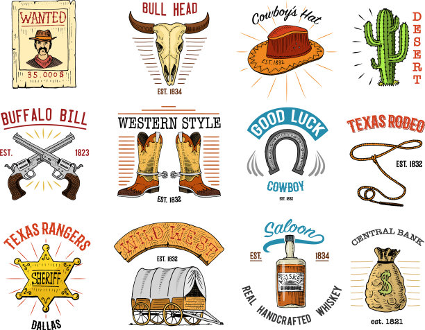 牛仔徽章狂野西部牛仔或印第安人图片下载