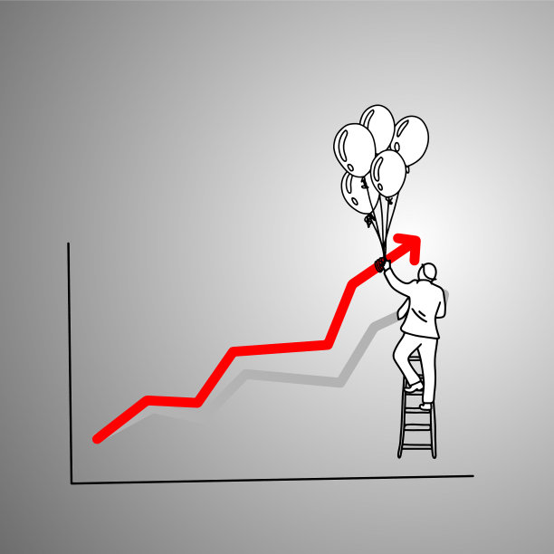 商人在梯子上用气球做红色图片下载