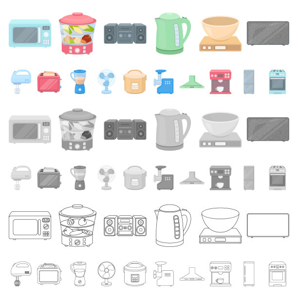 各类家用电器卡通图标设置图片下载