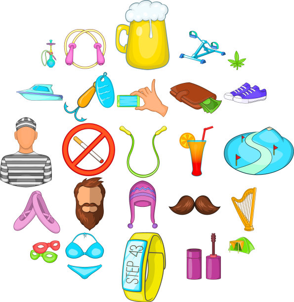 活跃生活图标设置卡通风格图片下载