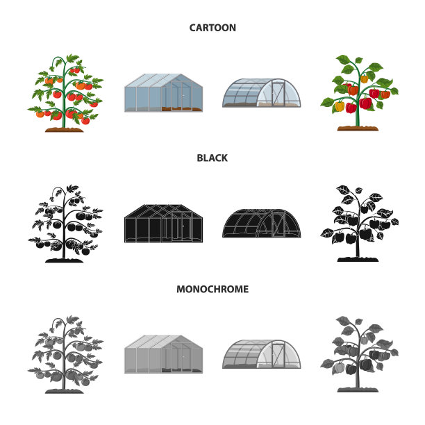 隔离对象的温室和植物图标设置图片下载