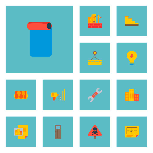 一套行业图标与扁平样式符号图片下载