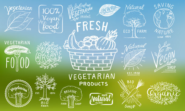 健康有机食品标识设置或标签和图片下载