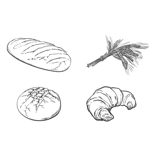 白面包牛角包套装素描图片下载