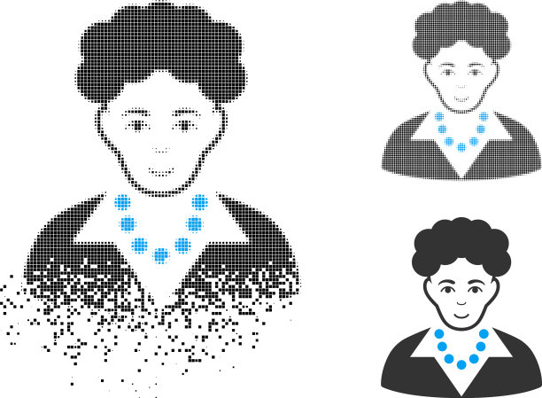 分散像素半色调黑发女子图标图片下载