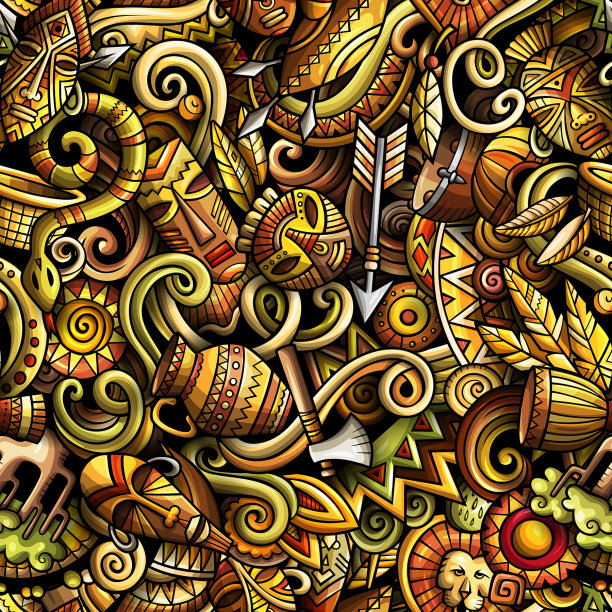 卡通可爱涂鸦手画非洲无缝图片下载