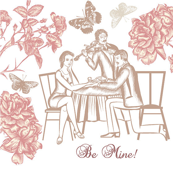 与年轻夫妇手绘风景图片下载