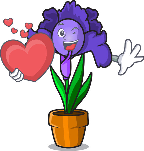 以心形鸢尾花为吉祥物卡通图片下载