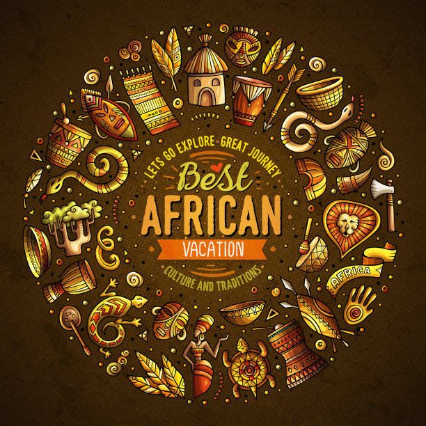 一套非洲卡通涂鸦物体圆形框架图片下载