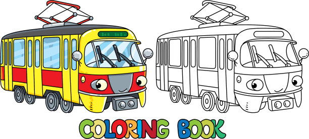 有趣的小电车与眼睛着色书图片下载