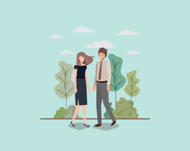 一对优雅的商务情侣在公园散步图片下载