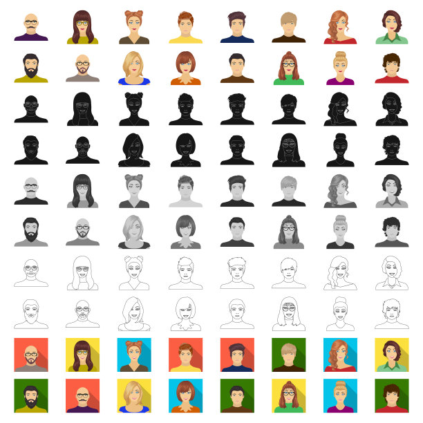 阿凡达和脸卡通图标在集合图片下载