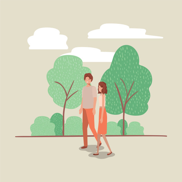 一对年轻夫妇在公园里散步图片下载