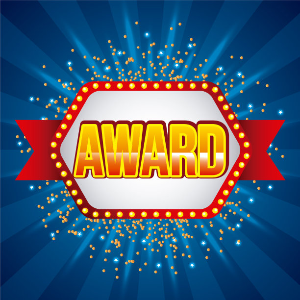 颁奖条幅以蓝色为背景，缎带闪闪发光图片下载