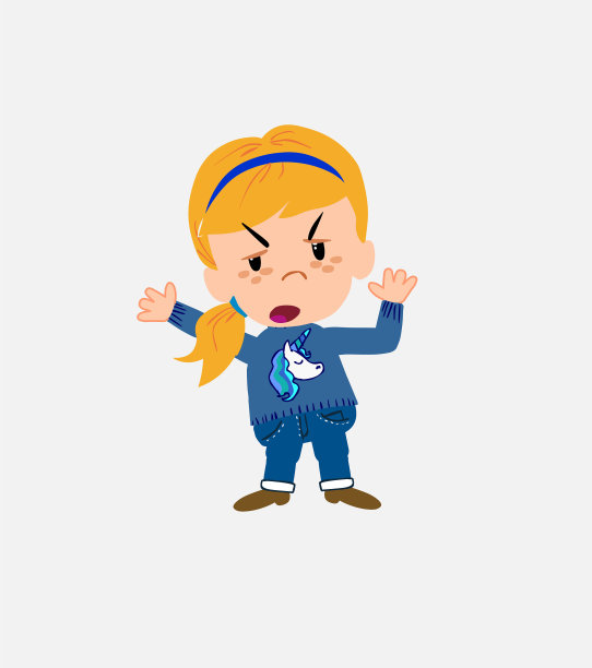 一件独角兽套头毛衣的白人女孩争辩道图片下载