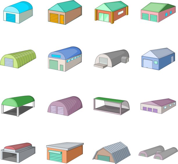 不同的机库图标设置卡通风格图片下载