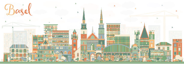 瑞士巴塞尔城市天际线的颜色图片下载