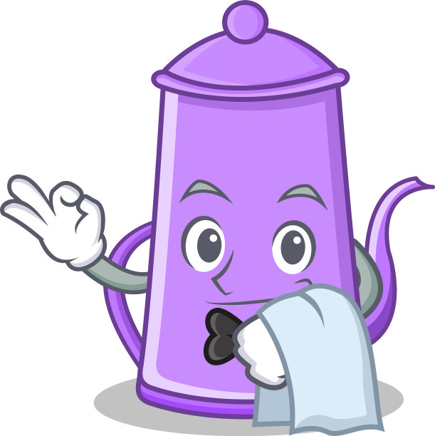 服务员紫色茶壶人物卡通图片下载