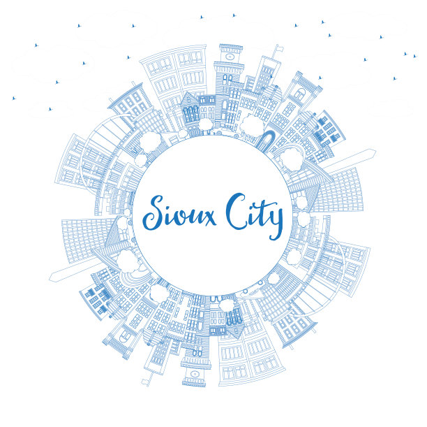 用蓝色勾勒出爱荷华州苏城的天际线图片下载