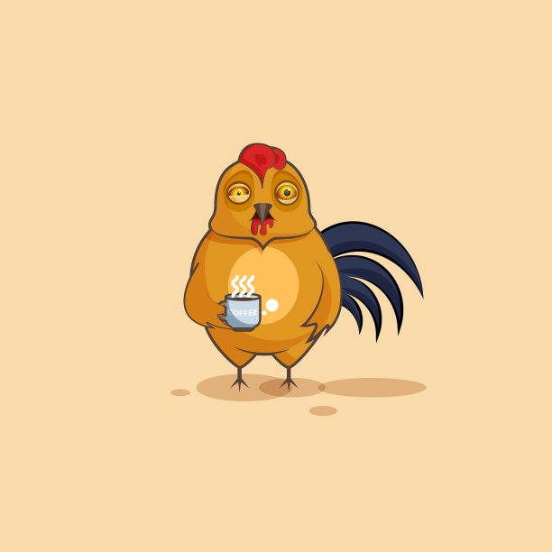表情符号人物卡通公鸡紧张与杯图片下载