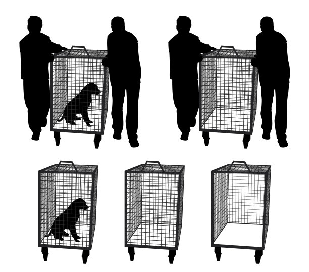 动物管理人员与狗在笼子或空图片下载