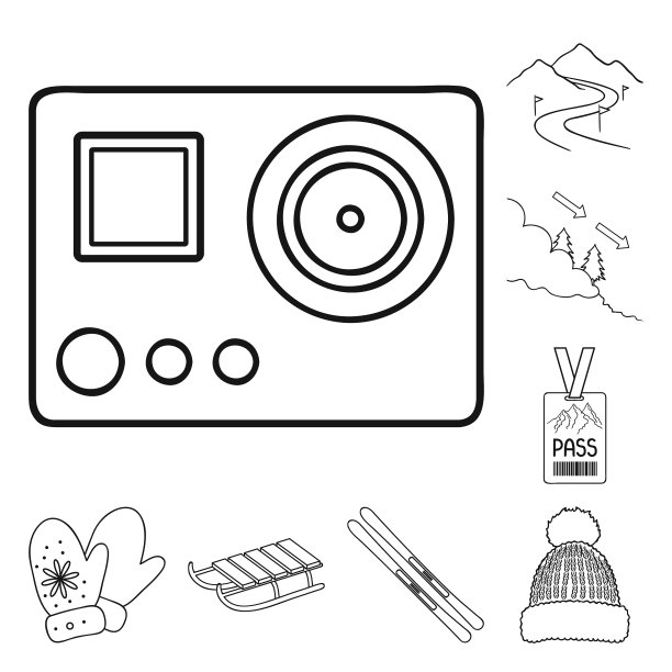 滑雪场和设备轮廓图标设置图片下载