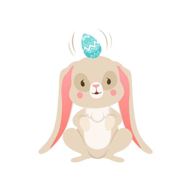 可爱的卡通兔子和鸡蛋在它的头上有趣图片下载