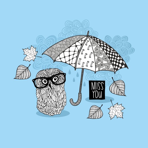 雨伞下的聪明猫头鹰图片下载