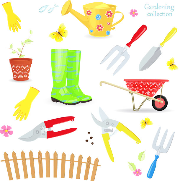 可爱的收集多彩的园艺工具图片下载