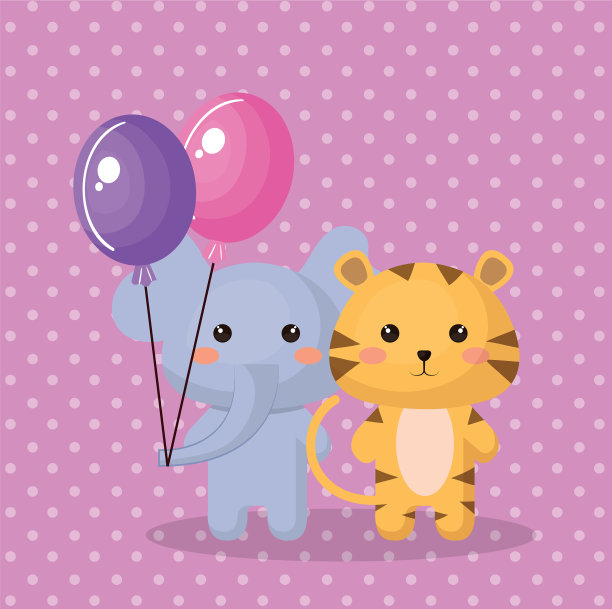 可爱的大象甜甜的卡哇伊生日贺卡图片下载