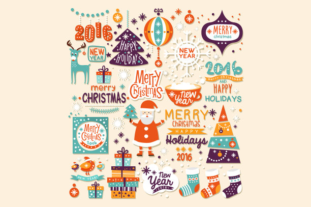 一套装饰元素的明信片或图片下载