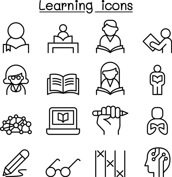 学习学习教育的图标设置在细线里图片下载