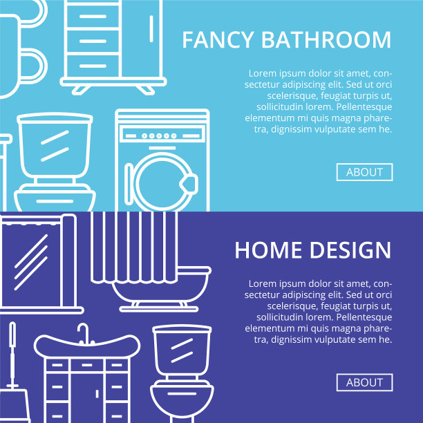 奇特的浴室海报设置在线性风格图片下载