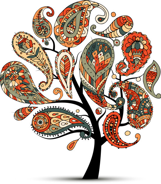 佩斯利装饰艺术树草图为您的设计图片下载