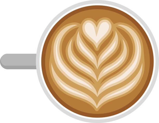 一杯有郁金香和心形拉花艺术的美味咖啡图片下载