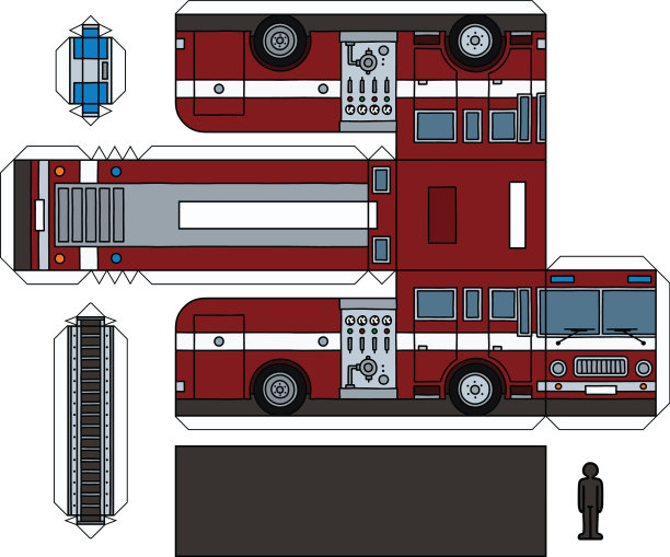 纸模型一辆旧消防车图片下载