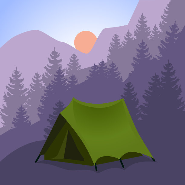 在山上露营卡通旅游帐篷图片下载